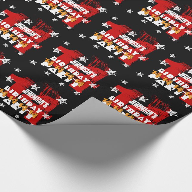 Papier Cadeau 14ème NOIR ROUGE A06 d'OR grunge de fête (Coin)