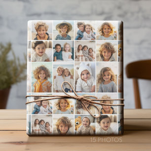Papier Cadeau 15 Photo Collage Grid - - arrière - plan blanc