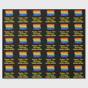 Papier Cadeau 15e anniversaire : Amusant, coloré arc-en-ciel ins