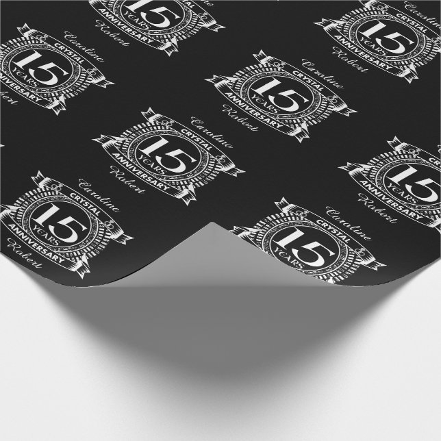 Papier Cadeau 15E anniversaire du mariage noir et blanc (Coin)