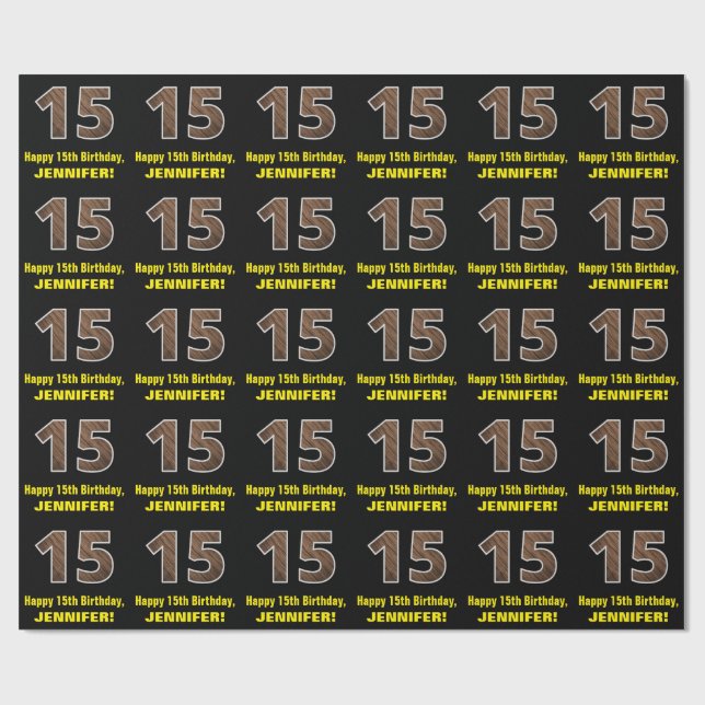 Papier Cadeau 15e anniversaire : Nom et Faux Motif de grains de  (Plat)