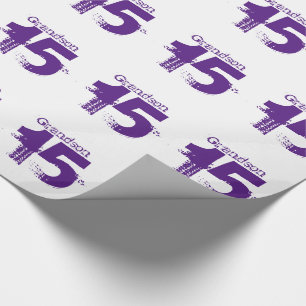Papier Cadeau 15ème anniversaire pour un petit-fils, pourpre su