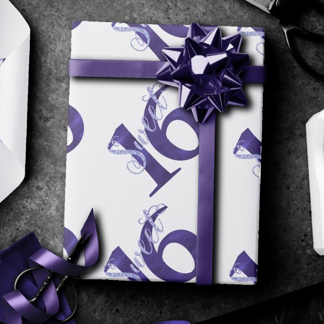 Papier Cadeau 16 ans | Aquarelle violette Grunge et Parties scin (Créateur téléchargé)