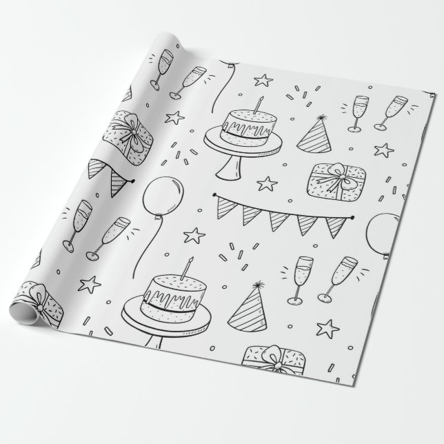Papier Cadeau 16- motif papier d'emballage d'anniversaire (Déroulé)