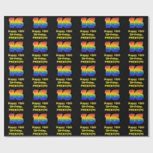 Papier Cadeau 16e anniversaire : Amusant, coloré arc-en-ciel ins