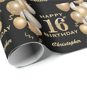 Papier Cadeau 16e anniversaire Ballons de Parties scintillant no
