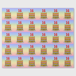 Papier Cadeau 16e anniversaire : Fun Cake and Candles + Nom pers