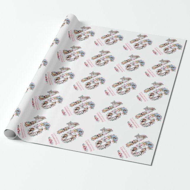 Papier Cadeau 16e anniversaire Photo Girl Collage Fleur rose Bla (Déroulé)