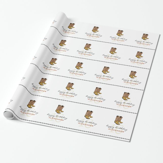 Papier Cadeau 16ème anniversaire Botte-Personnalisé par cowboy (Déroulé)