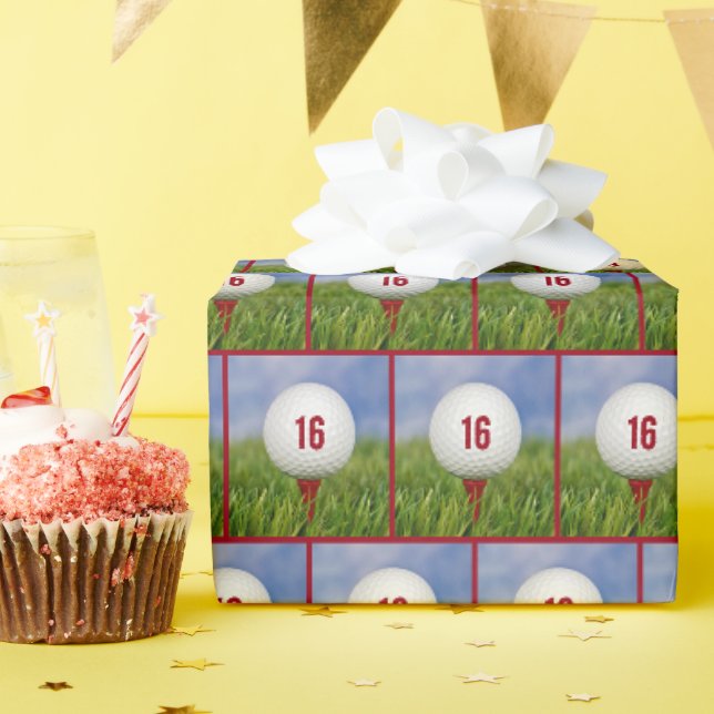 Papier Cadeau 16ème anniversaire Golf Ball (Fête d'anniversaire)
