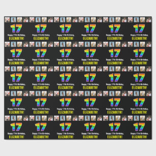 Papier Cadeau 17e anniversaire : Arc-en-ciel "17"; Photos person