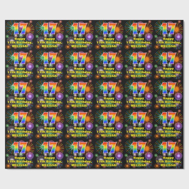 Papier Cadeau 17e anniversaire : Fun Fireworks, Rainbow Look # " (Plat)