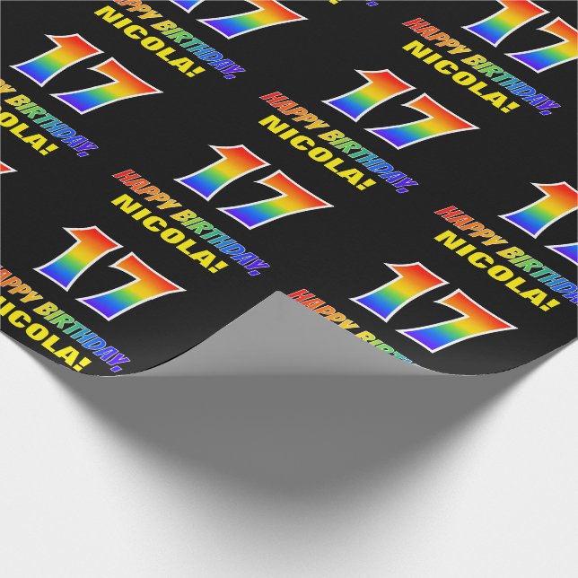 Papier Cadeau 17e anniversaire : Gras, amusant, simple, arc-en-c (Coin)