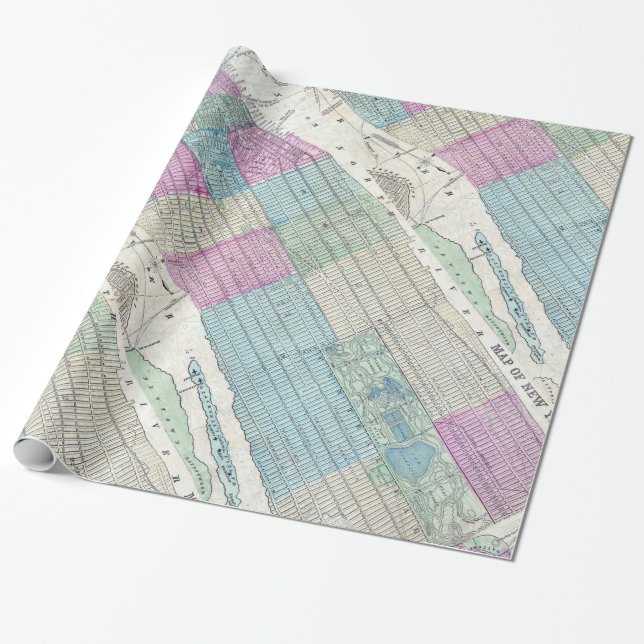 Papier Cadeau 1870 Carte New York City Central Park (Déroulé)