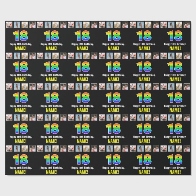 Papier Cadeau 18e anniversaire : Arc-en-ciel "18"; Photos person (Couture)