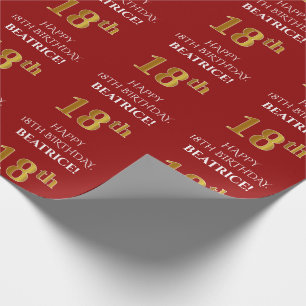 Papier Cadeau 18e anniversaire : Élégant, rouge, parure d'or d