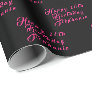 Papier Cadeau 18e anniversaire Nom de fête Noir Motif moderne
