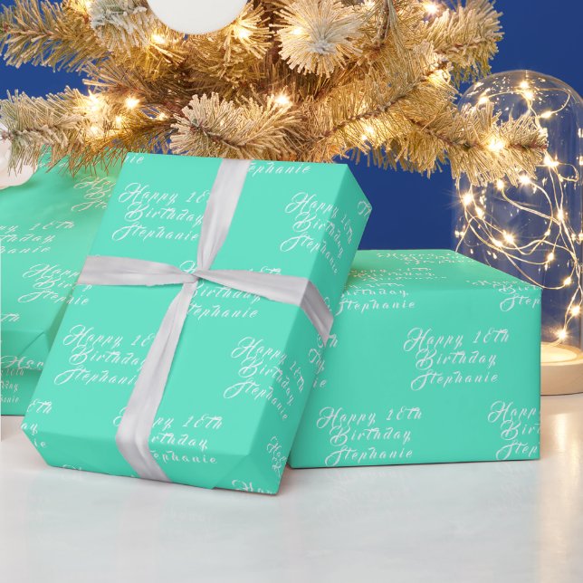 Papier Cadeau 18e anniversaire Nom de la fête Turquoise Aqua Tur (Vacances)