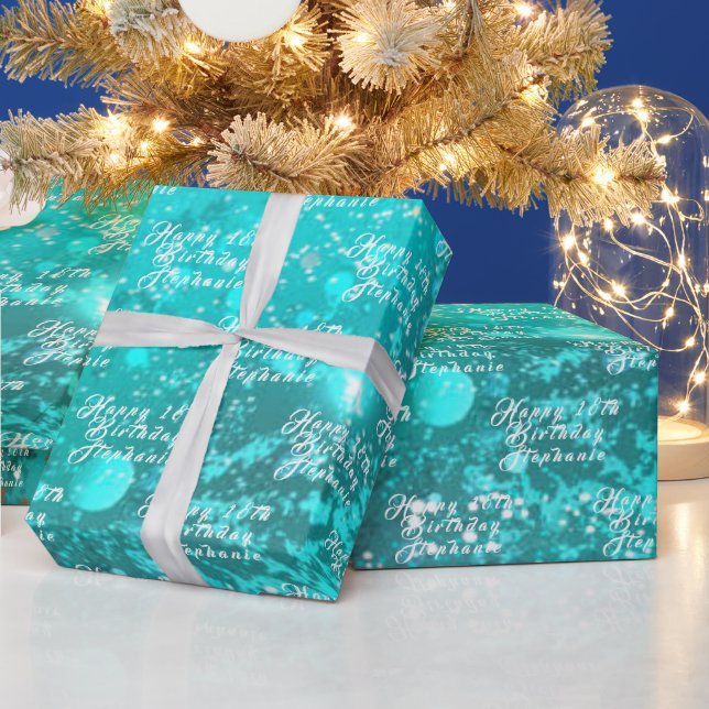 Papier Cadeau 18e anniversaire Nom de la fête Turquoise Aqua Tur (Vacances)