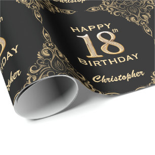 Papier Cadeau 18e anniversaire Parties scintillant noir et or ca