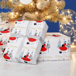 Papier Cadeau 1950 Dame de Noël Vintage avec Terrior écossais