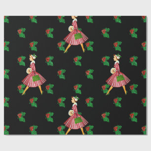 Papier Cadeau 1950 vintage noël dame noir