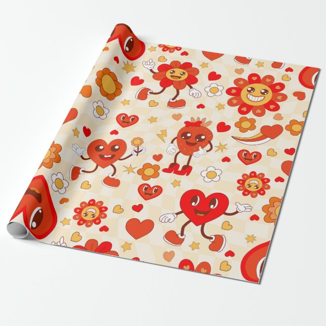 Papier Cadeau 1960 super pop art valentines fraise funky (Déroulé)