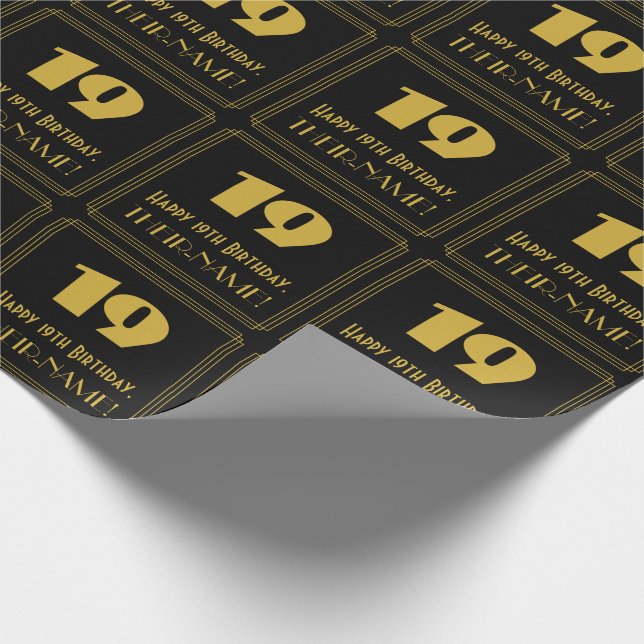 Papier Cadeau 19e anniversaire - Art Déco Inspiré Look "19" & No (Coin)