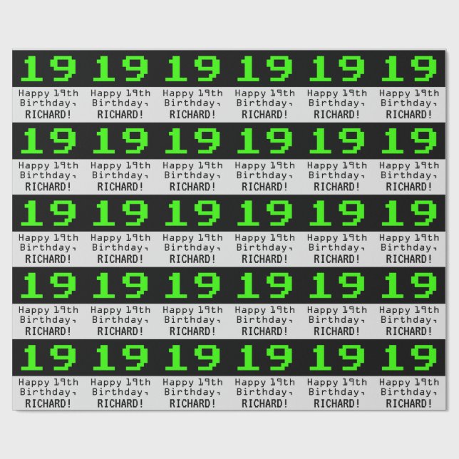 Papier Cadeau 19e anniversaire - Nerdy / Geeky Style "19" et nom (Plat)