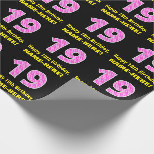 Papier Cadeau 19e anniversaire : Pink Stripes and Hearts "19" +