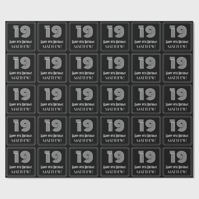 Papier Cadeau 19ème Anniversaire : Regard inspiré par art déco (Plat)