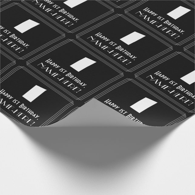 Papier Cadeau 1er anniversaire : Art Déco Inspiré Look "1" & Nom (Coin)