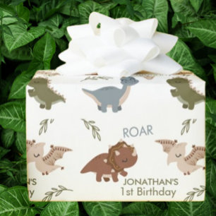 Papier Cadeau 1er Anniversaire Boho thème Dinosaures
