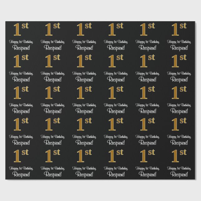 Papier Cadeau 1er Anniversaire : Elégant Luxueux Faux Gold Look  (Plat)