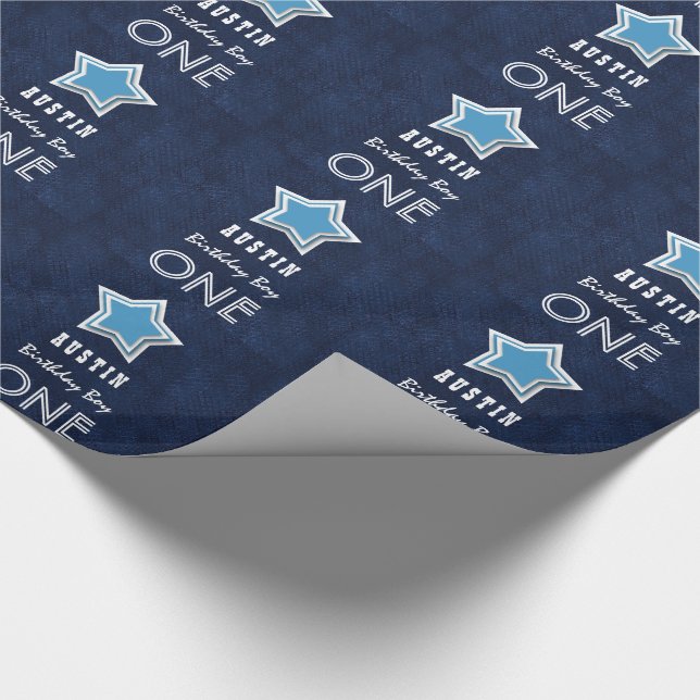 Papier Cadeau 1er Anniversaire Garçon Un An Old Navy White Star  (Coin)