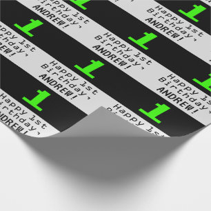 Papier Cadeau 1er anniversaire - Nerdy / Geeky Style "1" et nom