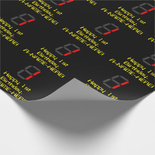 Papier Cadeau 1er anniversaire : Rouge Digital Horloge Style "1"