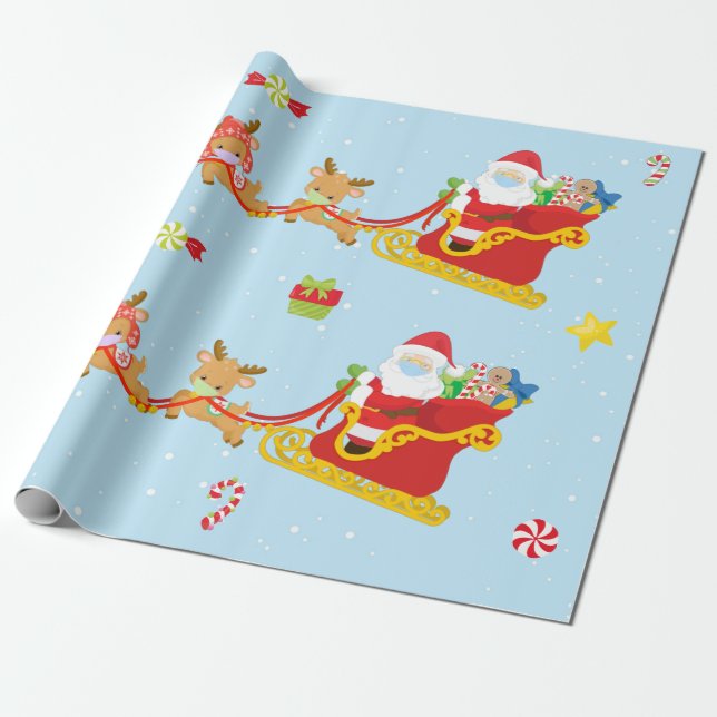 Papier Cadeau 2020 Covid Père Noël Reindeer Visage Masque (Déroulé)