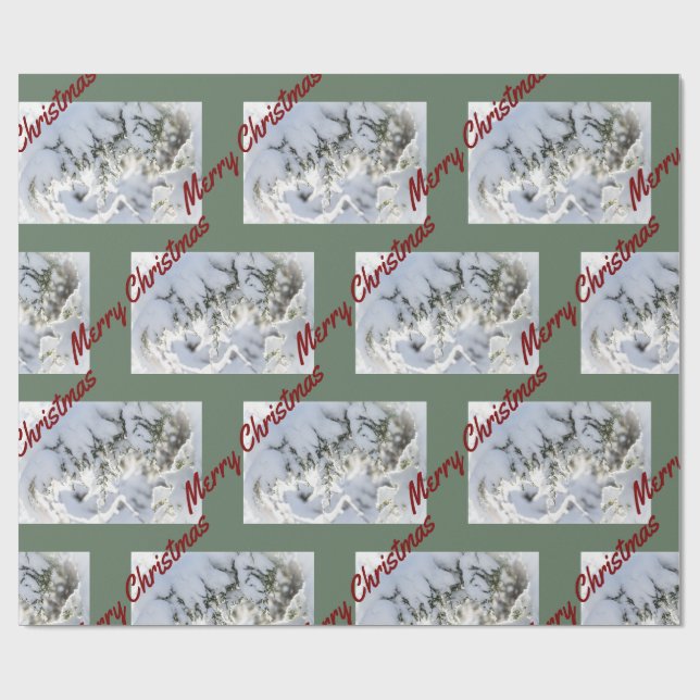 Papier Cadeau 2025 Christmas Wrapping Paper:  Snow on Evergreen (Plat)