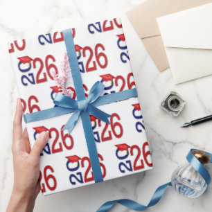 Papier Cadeau 2025 Graduation Rouge et Bleu