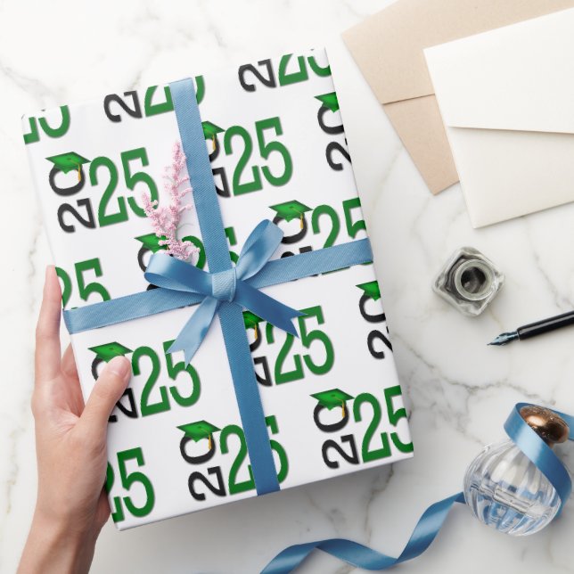 Papier Cadeau 2025 Graduation Vert et Noir (Cadeaux)