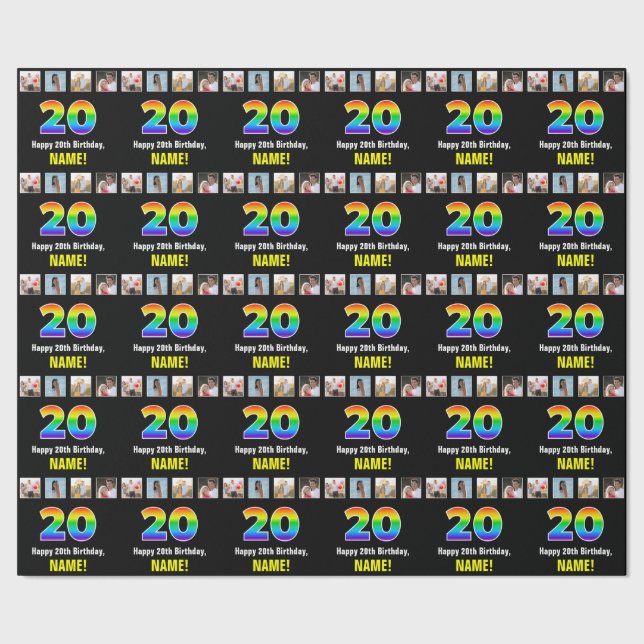 Papier Cadeau 20e anniversaire : Arc-en-ciel "20"; Photos person (Couture)