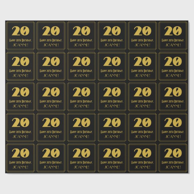 Papier Cadeau 20e anniversaire - Art Déco Inspiré Look "20" & No (Plat)