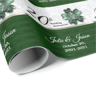Papier Cadeau 20e anniversaire Emerald Green   Texte do-it-yours