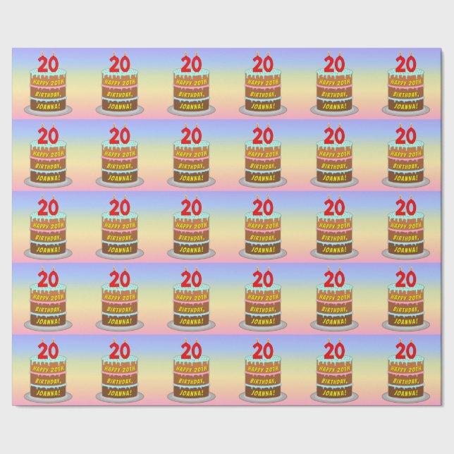 Papier Cadeau 20e anniversaire : Fun Cake and Candles + Nom pers (Couture)
