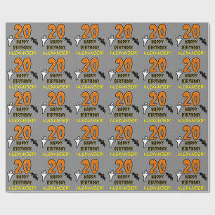 Papier Cadeau 20e anniversaire : thème Halloween effrayant, nom