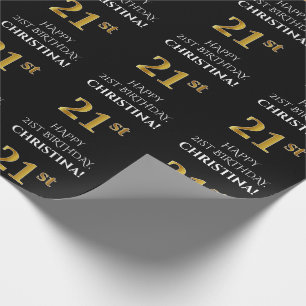 Papier Cadeau 21e anniversaire : Elégant, Noir, Faux Gold Look
