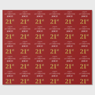 Papier Cadeau 21e anniversaire : Elégant, Rouge, Faux Gold Look