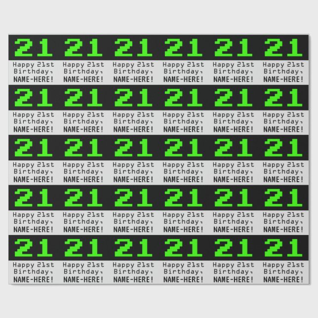 Papier Cadeau 21e anniversaire - Nerdy / Geeky Style "21" et nom (Plat)