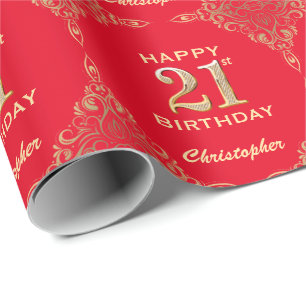Papier Cadeau 21e anniversaire Parties scintillant rouge et or